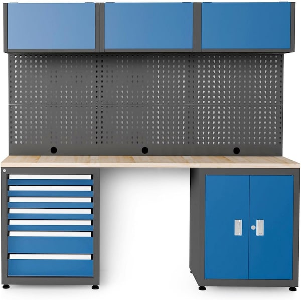 Chery Industrial Storage Cabinet, Multifunctional Steel Garage Storage Cabinet W/ Doors, Sliding Drawers Blue 3 Pcs JINWB108CBL01 - main